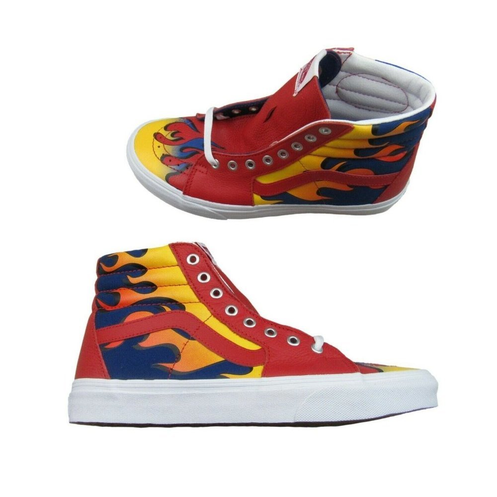 Vans Racer Sk8-Hi Sneakers Red Yellow Blue Flame Men's Size 13 NEW